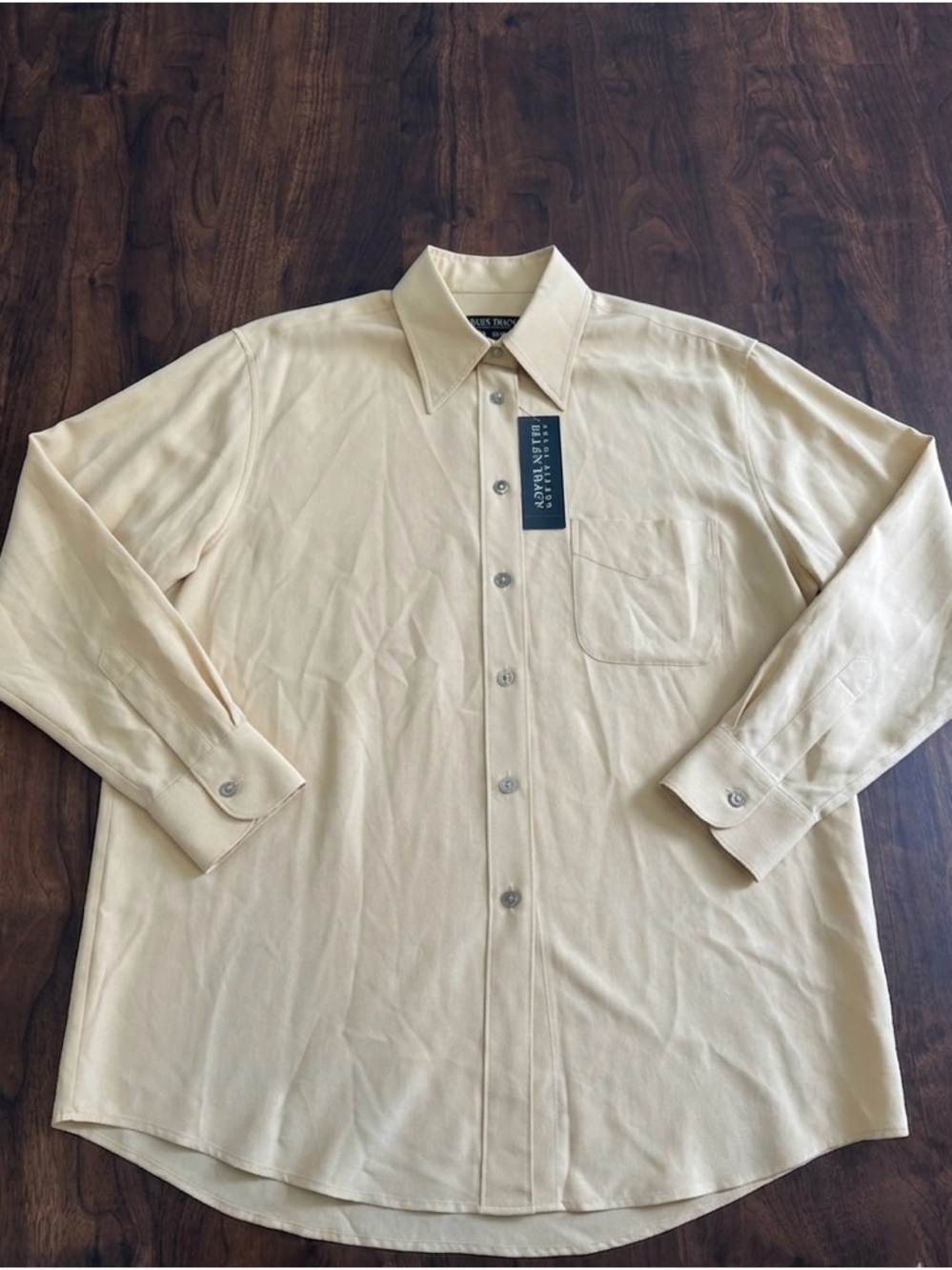 Linda Allard Ellen Tracy  Beige Button-Front Silk Shirt Khaki